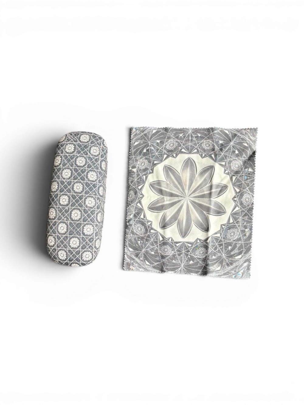 Black Patterned Eyewear Case with Cleaning Cloth